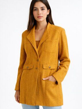 Chico's Jacket Coat Women's Large Petite Textured‎ Mustard Yellow Chicos 2P